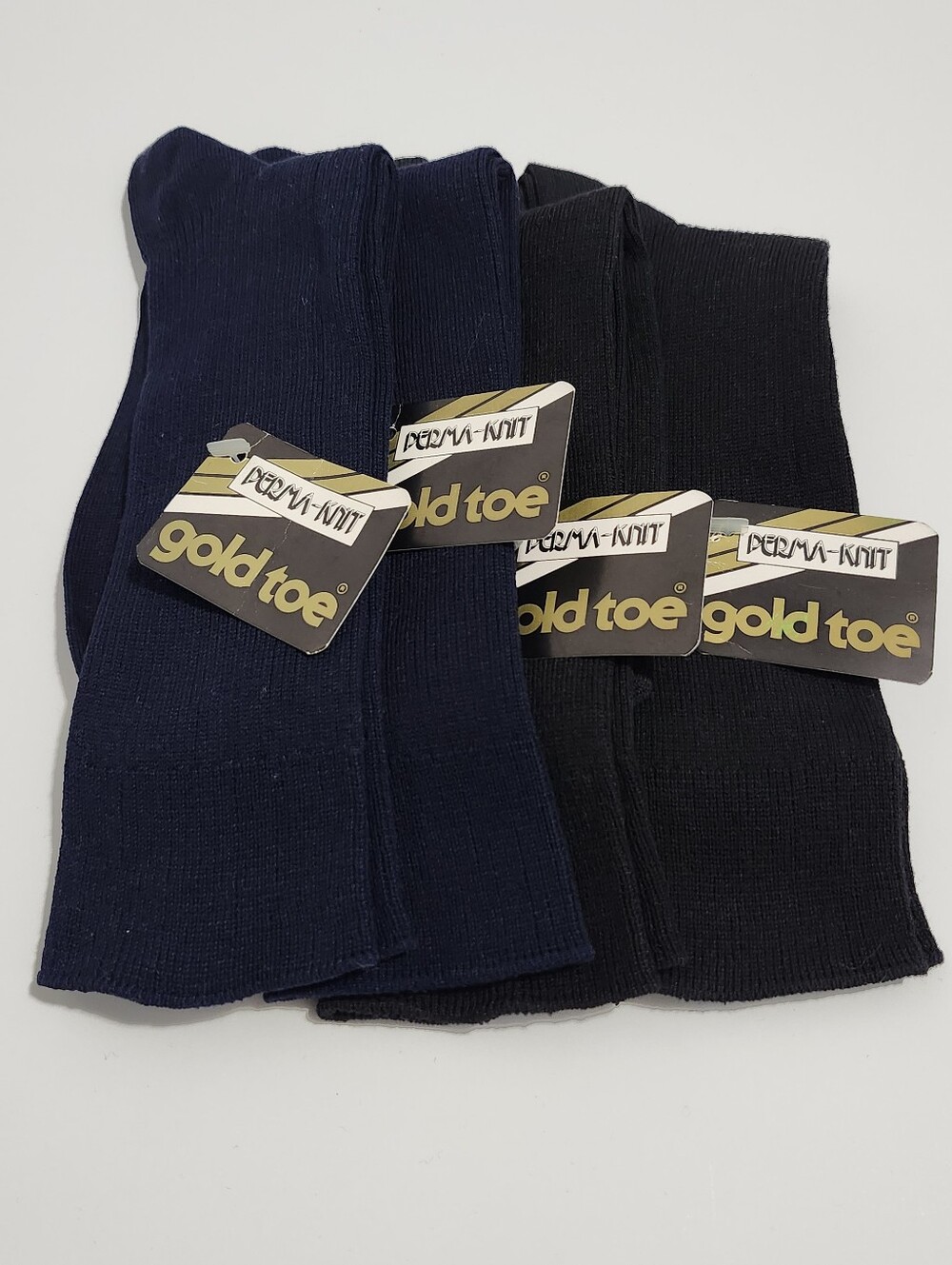 Vintage GoldToe Perma Knit Metropolitan Navy Black Dress Socks Gold Toe 4 Pairs